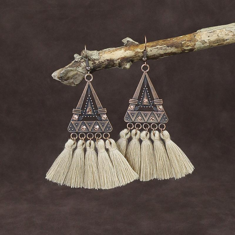Ethnic Vintage Bohemian Drop Danlge Women's Earrings Bead Wooden Tassel Round Geometric Flower Leaf Long Boho Earrings Zircon