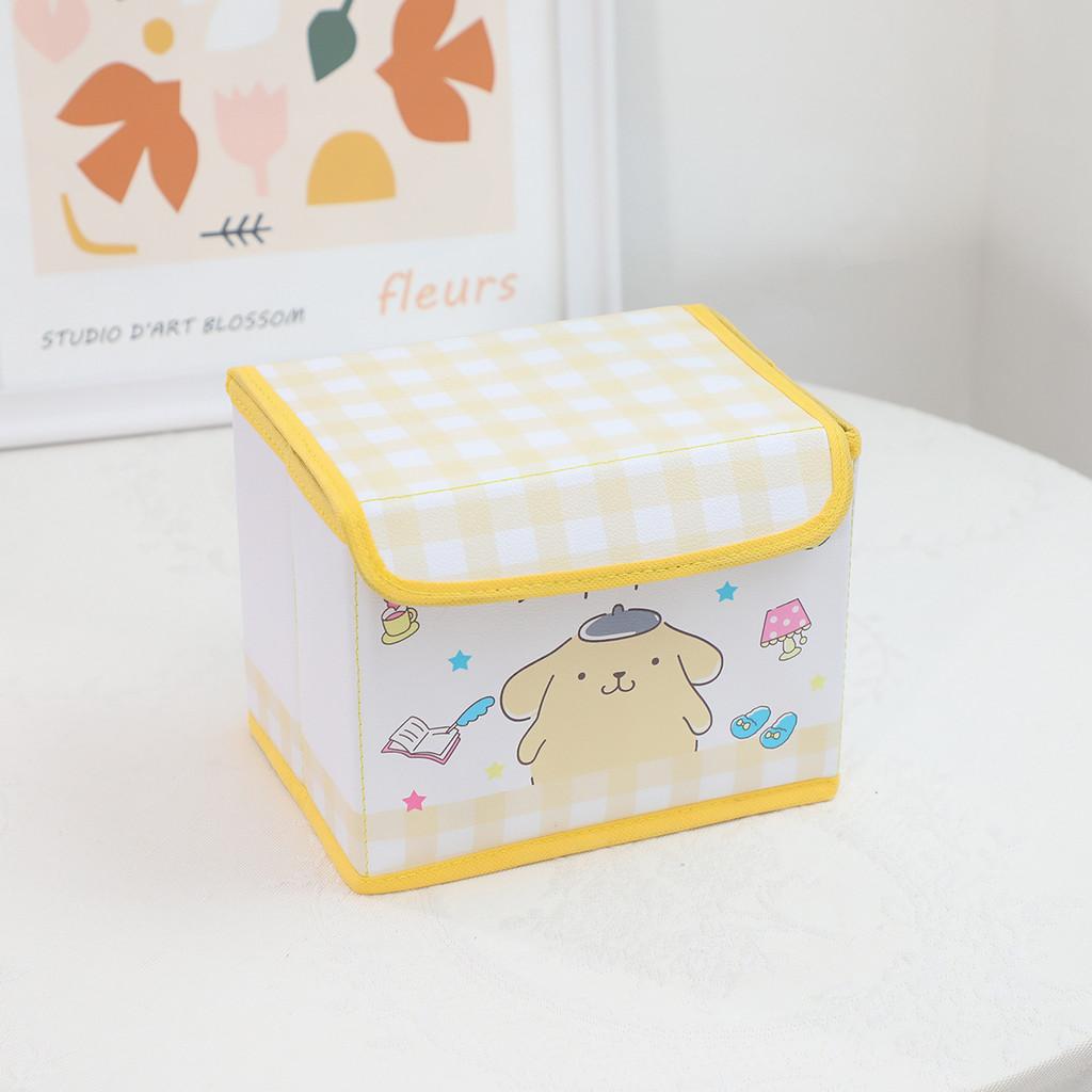Hello Kitty Kuromi Cinnamoroll Melody Grid Pattern Foldable Flip Storage Box For Office And Bedroom Storage