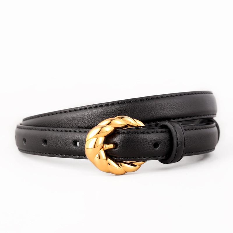Genuine Leather Vintage Womens Belt With Twist Pattern Pin Buckle For Casual And Office Wear