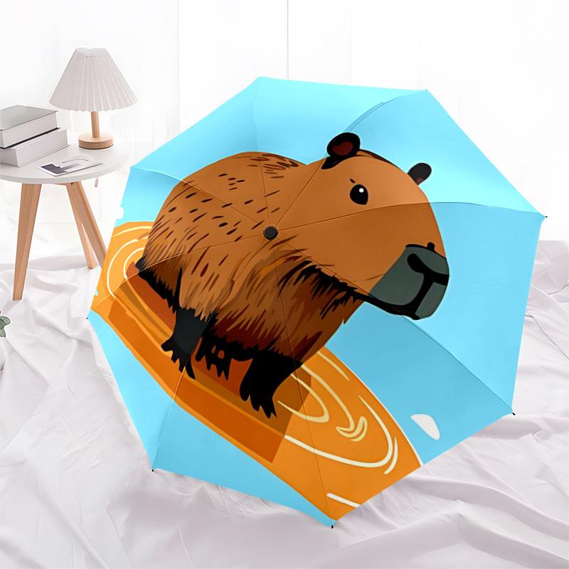 1pc Capybara Water Automatic Folding Umbrella, Lightweight Retractable Compact Travel Umbrella, 8-Rib Sturdy Frame, Fine Outdoor Umbrella048