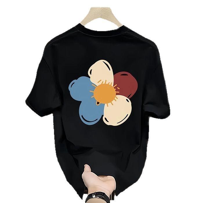 American Ruffian Handsome Heavy Cotton Short-Sleeved T-Shirt Niche Plant Small Partner Printed Couple Versatile Bottoming Shirt