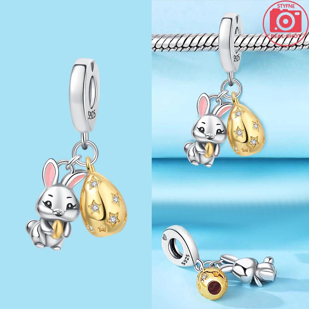 

Copper Metal Authentic Original Easter Cute Rabbit Gold Pendant Bead Component Bead Components Compatible With Bracelet High Quality Fine Jewelry&