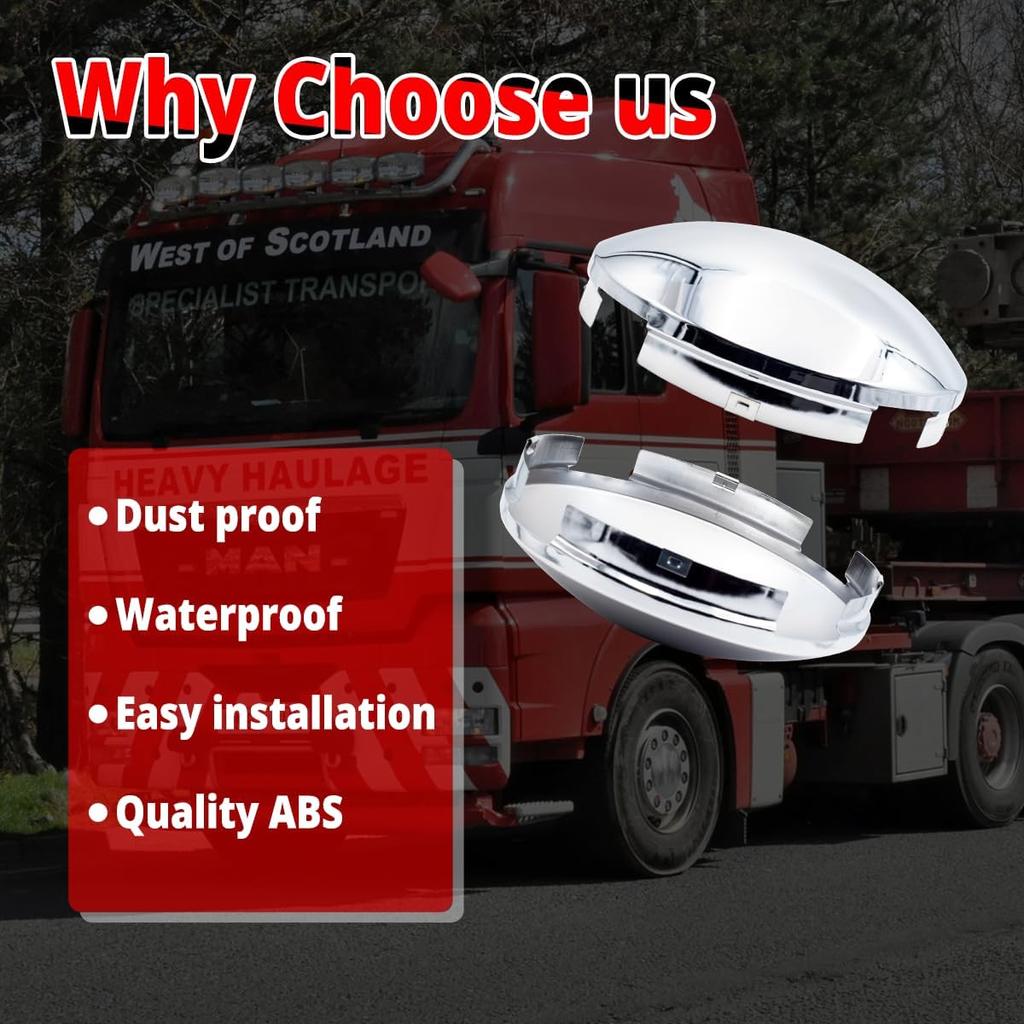 Semi Truck Hub Covers 8.9" Dome Style Hub Caps 4 Even Notched Chrome Mirror Finish Semi Hub Cap Covers for Rear Semi Truck Wheels, 1 PC