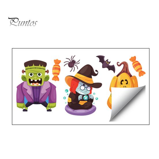 DIY Halloween Window Decorations Static Clings, Cartoon Ghost Pumpkin Witch Monsters Decals, Waterproof Festive Holiday Home Decor Removable