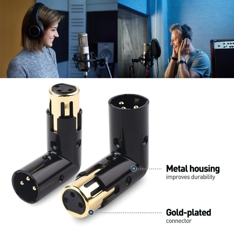 3Pin Male to Female Right Angled Microphones Auditory Adapter for Sound Engineer Professional