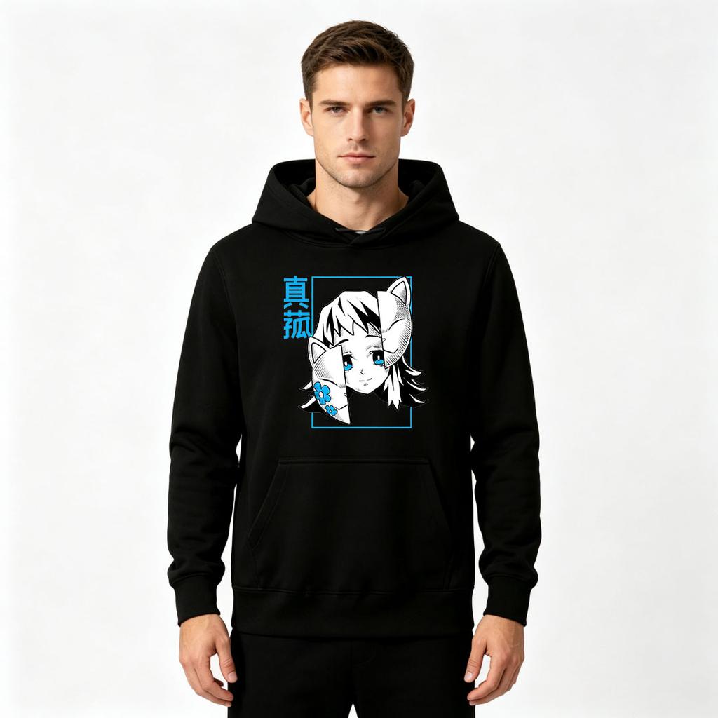 Men's Casual Anime Cat Ear Character Print Pullover Hoodie Long Sleeve Comfortable Streetwear Sweatshirt