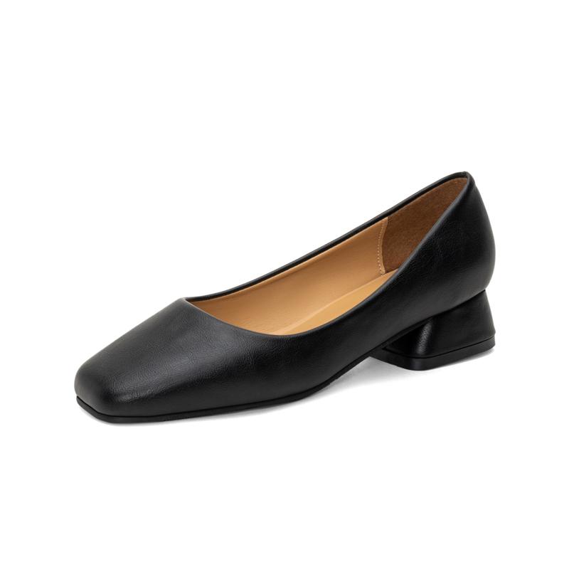 New Square Head Shallow Mouth Square Heel Small Leather Shoes Women's Elegant Fashion High Heels Dress Shoes Zapatos Mujer