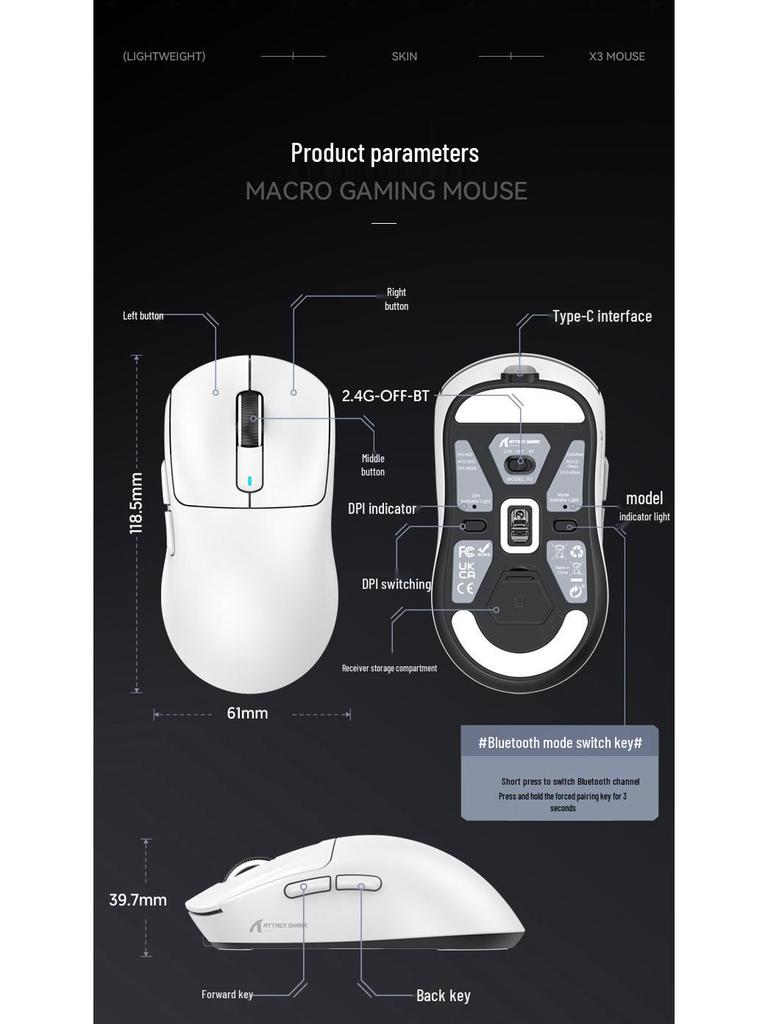 Attack Shark X3 Tri-Mode PAW3395 Wireless Gaming Mouse