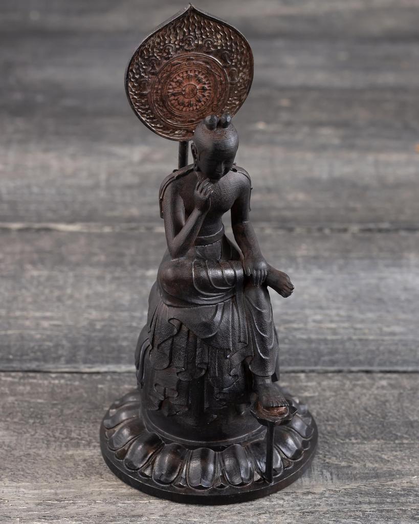 Miniature Painted Bodhisattva Statue Buddhist Wood Buddha Statue World Bodhisattva Buddha, Present-day Half-Lotus (Wooden Boxwood) - Statue,