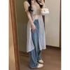 Summer Vintage Long Shirts Women Gentle Printed  Thin Leisure Sweet Halter Puff Sleeve Aesthetic Breathable