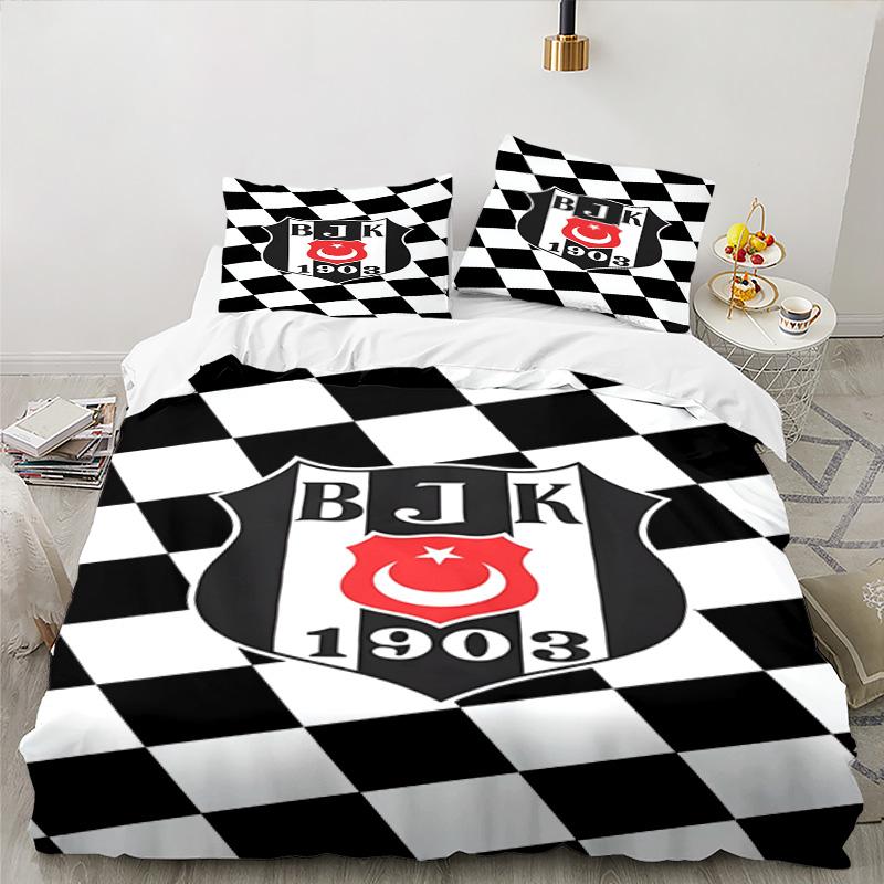 Besiktas Istanbul Voetbalclub 3-delige beddengoedset, Ideaal voor 1 dekbedovertrek en 2 kussenslopen, Perfect voor fan cadeau, Ideaal voor Slaapkamer, Studentenkamer
