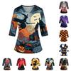 Top da Donna con Stampa di Halloween Scollo a V Manica a Tre Quarti con Tasche Spacchi Laterali Camicia da Costume