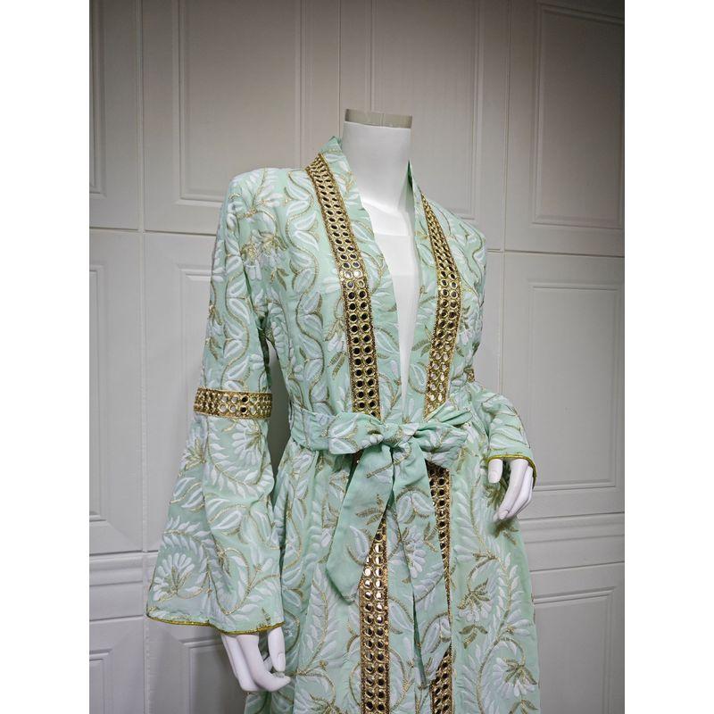 2025 Embroidered Bell Sleeve Base Skirt Cardigan Belt Middle East Dubai Robe Arab Dress Dress