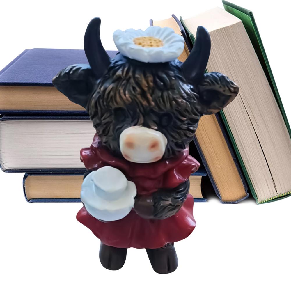 Highland Cow Figurine Resin Highland Cow Decor Animal Statue Desk Figurine For Kids Adults Home Room Kitchen Bathroom Bedroom