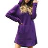 Casual Women Autumn Winter Long Sleeve Pocket Drawstring Loose Hoodie Mini Dress