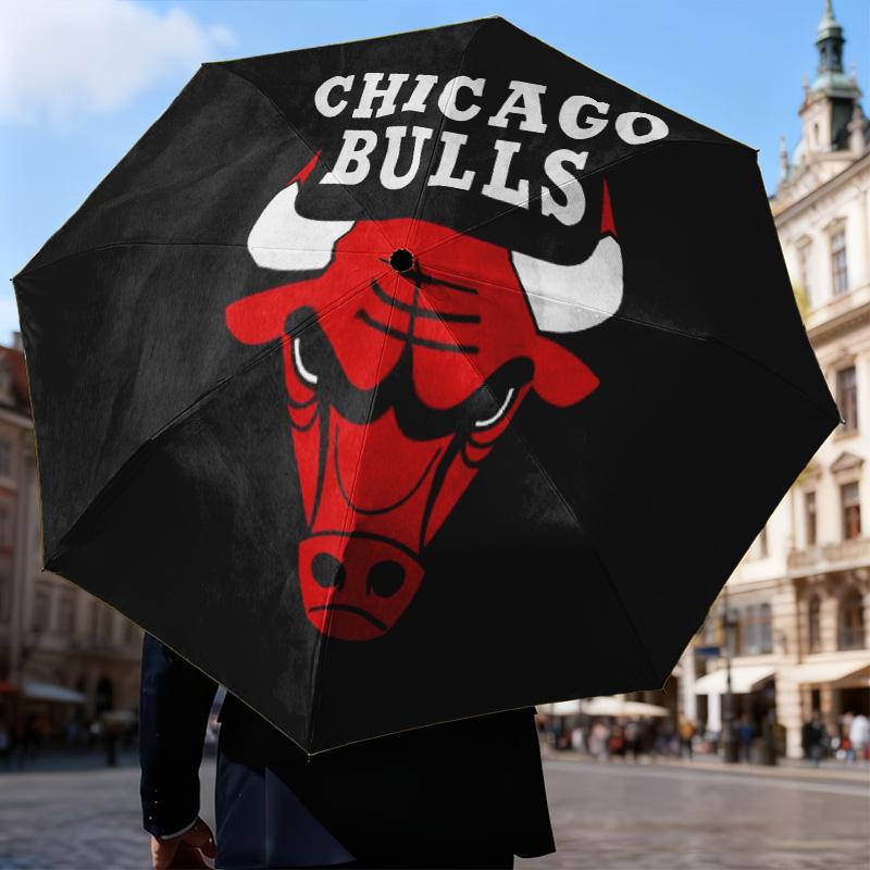 Chicago-Bulls Logo Automatic Folding Umbrella - 8-Rib Travel Umbrella with Auto Open/Close & Portable Gifts for Holidays or Birthdays