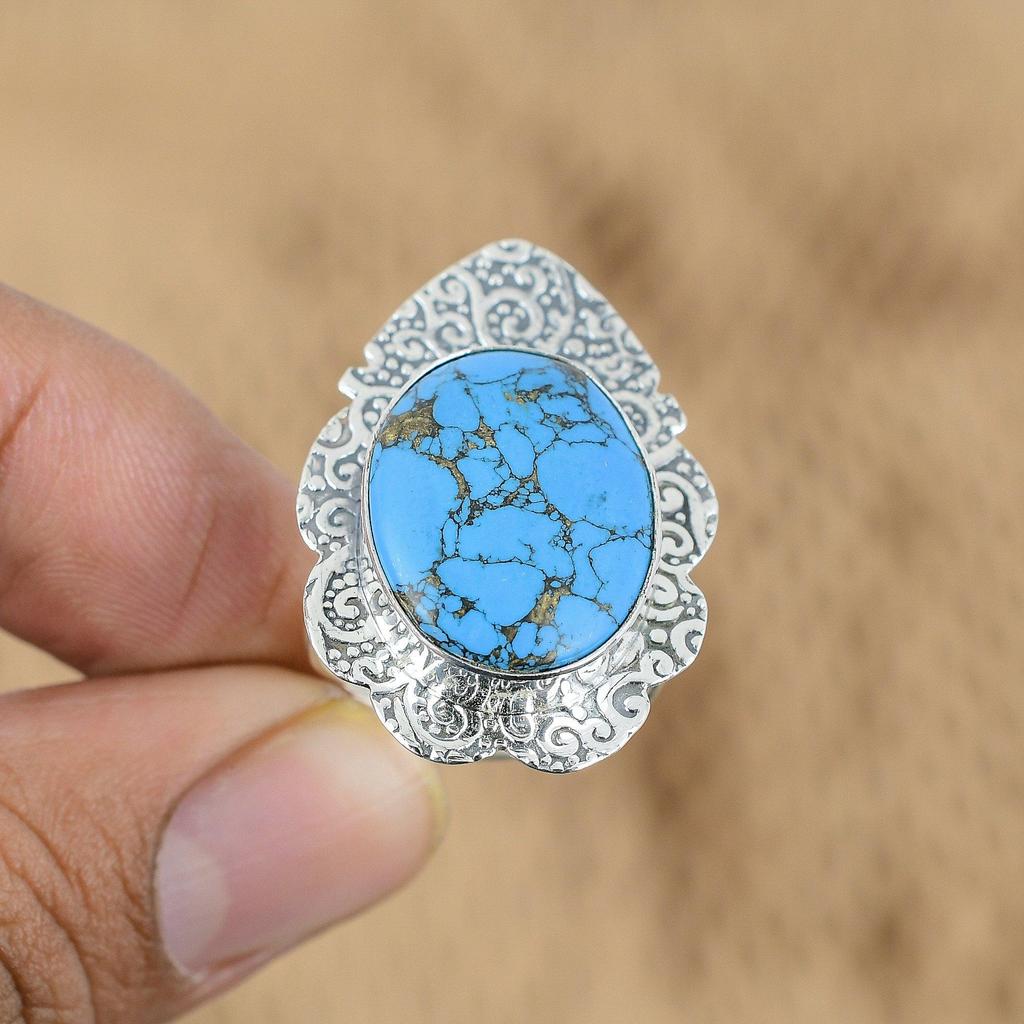 Mothers day Deal 925 Sterling Silver Natural Tibetan Turquoise Multi Stone Ring