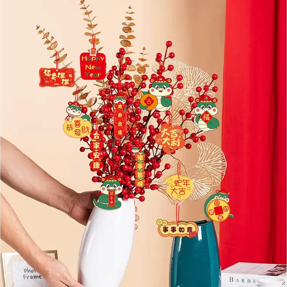 16/18 peças Palavras de Bênção Pingente Ano Novo Chinês Estampado a Quente Cartão Pendurado Planta em Vaso Jardim