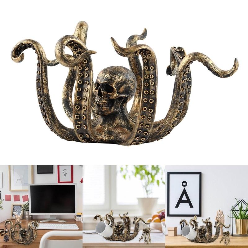 Halloween Unique Tentacles Skull Animal Sculpture Cup Holders Resins Ornament Hanging Hook for Home and Office Decors