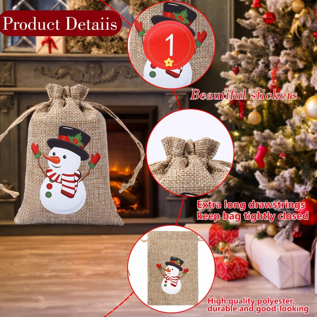 Christmas Gift Bags with Drawstring Closure - Santa, Reindeer, Snowman Designs -  Bonbons Verpakking Packaging Gift Bags