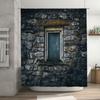 Rustikaler Steinmauer-Fenster-Duschvorhang Vintage-Design Wasserdichter Stoff Mit Haken Für Moderne Badezimmerdekoration Rostfreie Haken
