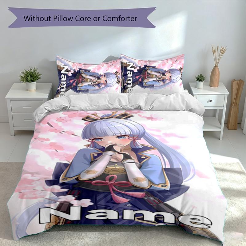3pcs Custom Name Genshin Impact Ayaka Kamisato Set,Includes 1 Duvet Cover and 2 Pillowcases,All-season Bedroom Decor