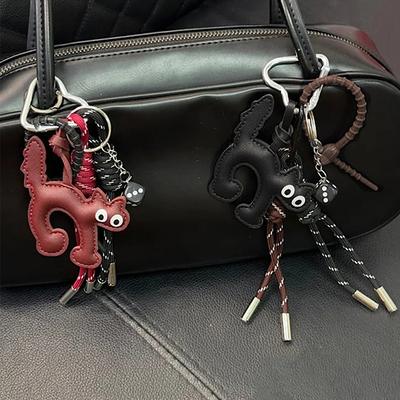 Ins Leather Cute Cat Doll Keychain Pendant Woven Hanging Decoration Couple Doll Cute Gift Holiday Phone Headphone Bag Pendant