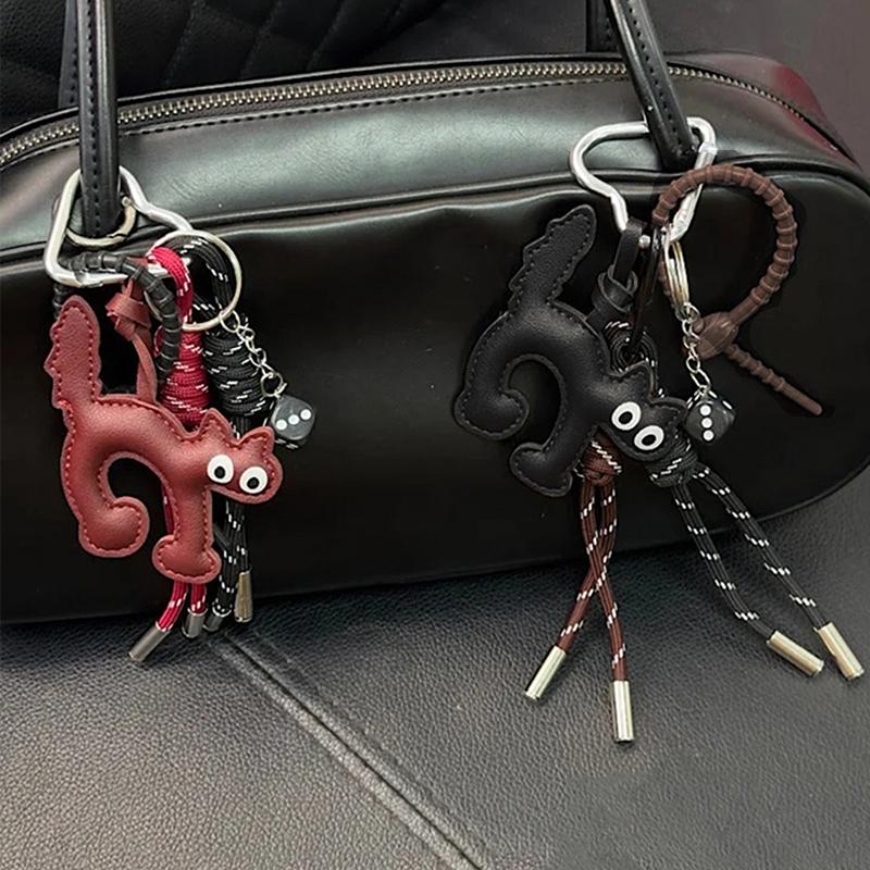 Classic Cute PU Leather Cat Shape Keychain Pendant Lovely Car Key Ring Bag Charm Phone Pendant Trinket Key Ring Accessories