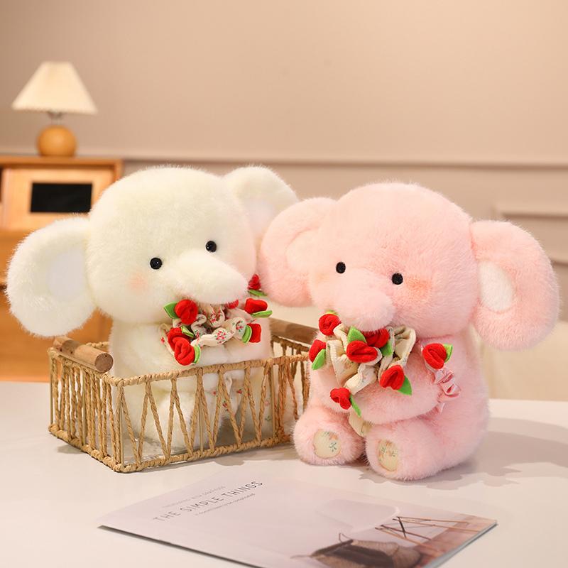 Embracing Rose Elephant Gentle Stuffed Plush Playthings Adorable Elephant Plushies Animal Doll Joyful Valentine's Day Celebration Decors Girls Gifts