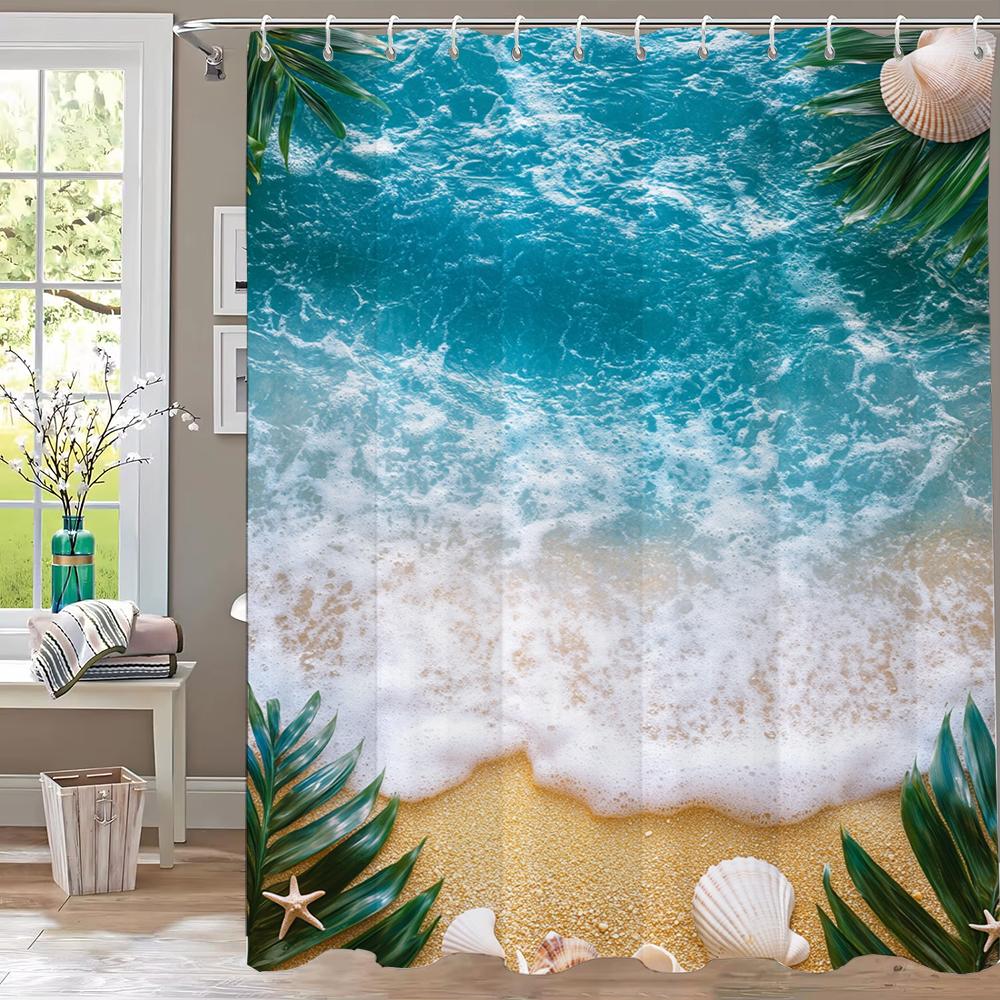 Sunshine Beach Shower Curtain,Ocean Shell Starfish Printing Polyester Fabric Bathroom Curtains for Home Decoration Curtain
