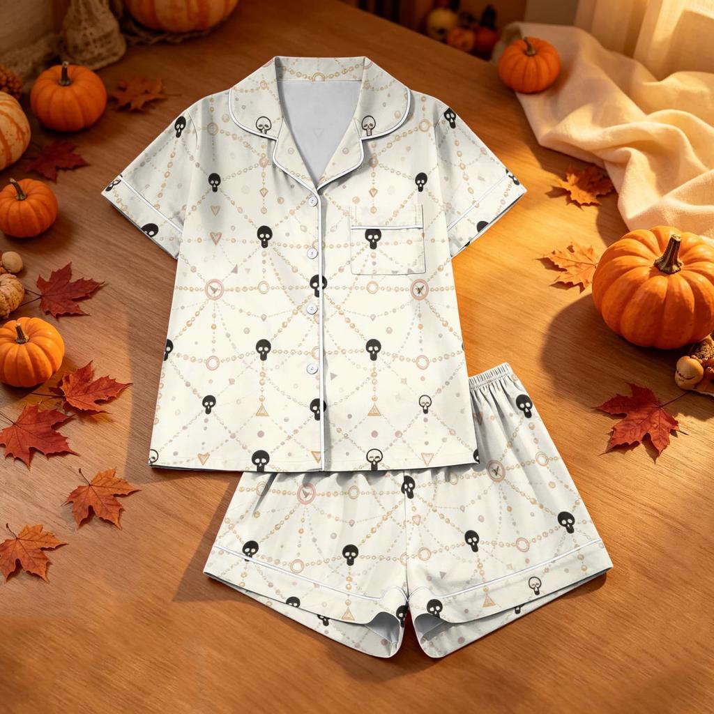 Women's Halloween Pajama Set 2 Piece Printed Sleepwear for Casual Comfort