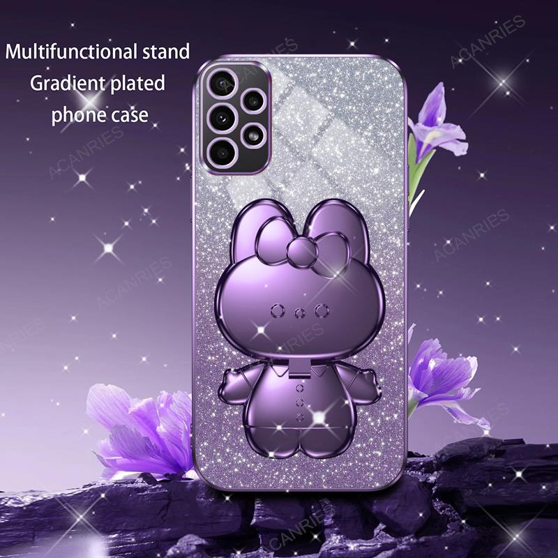 Cute 3D Rabbit Makeup Mirror Stand Plating Case For Samsung Galaxy A53 A33 A13 A52 A32 A72 A23 4g 5g Protect Back Cover A 52 53
