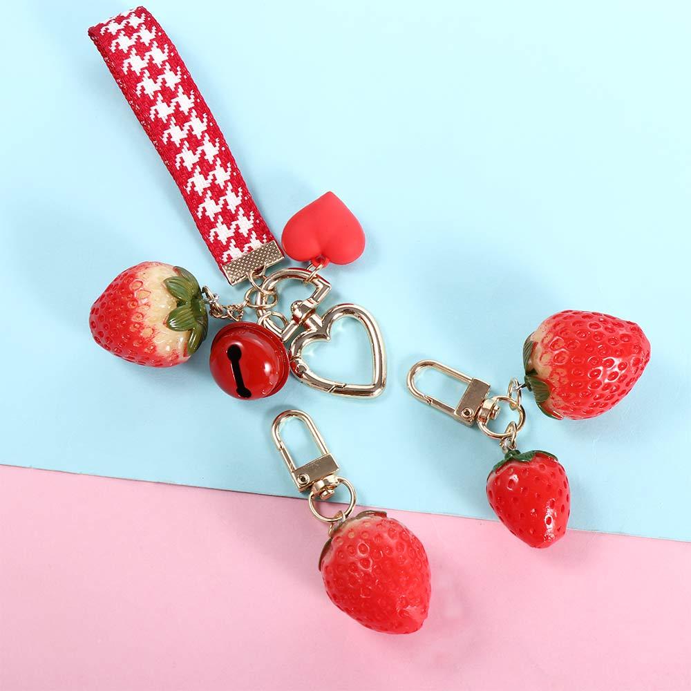 Interior Accessories Simulation Fruit Strawberry Keychain Bell KeyRing Jewelry Gift Keyrings