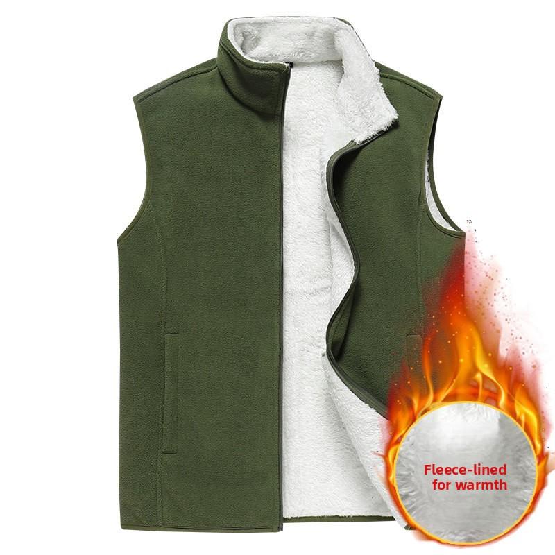 Toamnă Iarnă Nou Vestă Bărbați Căptușită cu Fleece Culoare Solidă Casual Jachetă Fără Mâneci Bărbați Mărimi Mari Fleece Gros și Călduros