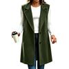 Women's Long Wool Lapel Collar Button Front Vest with Pockets