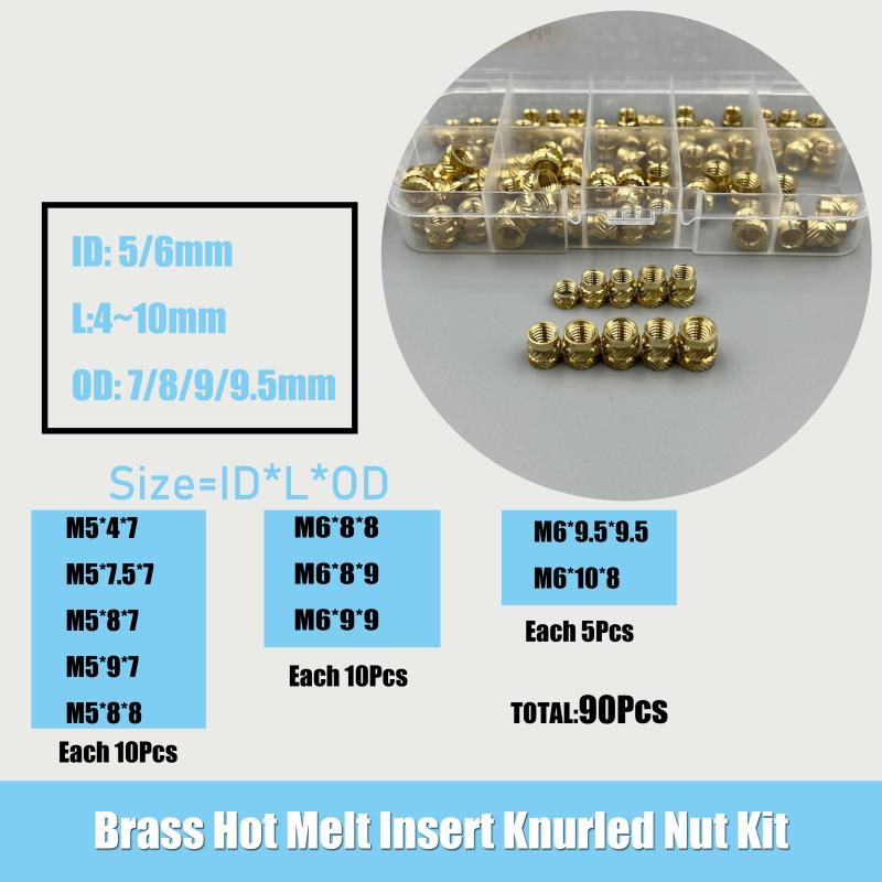Messing Heißschmelz-Einsatzmuttern Kit M2 M2.5 M3 M4 M5 M6 Gewinde-Einbettung Kupfermutter Presspassung für 3D-Drucker Kunststoffgehäuse