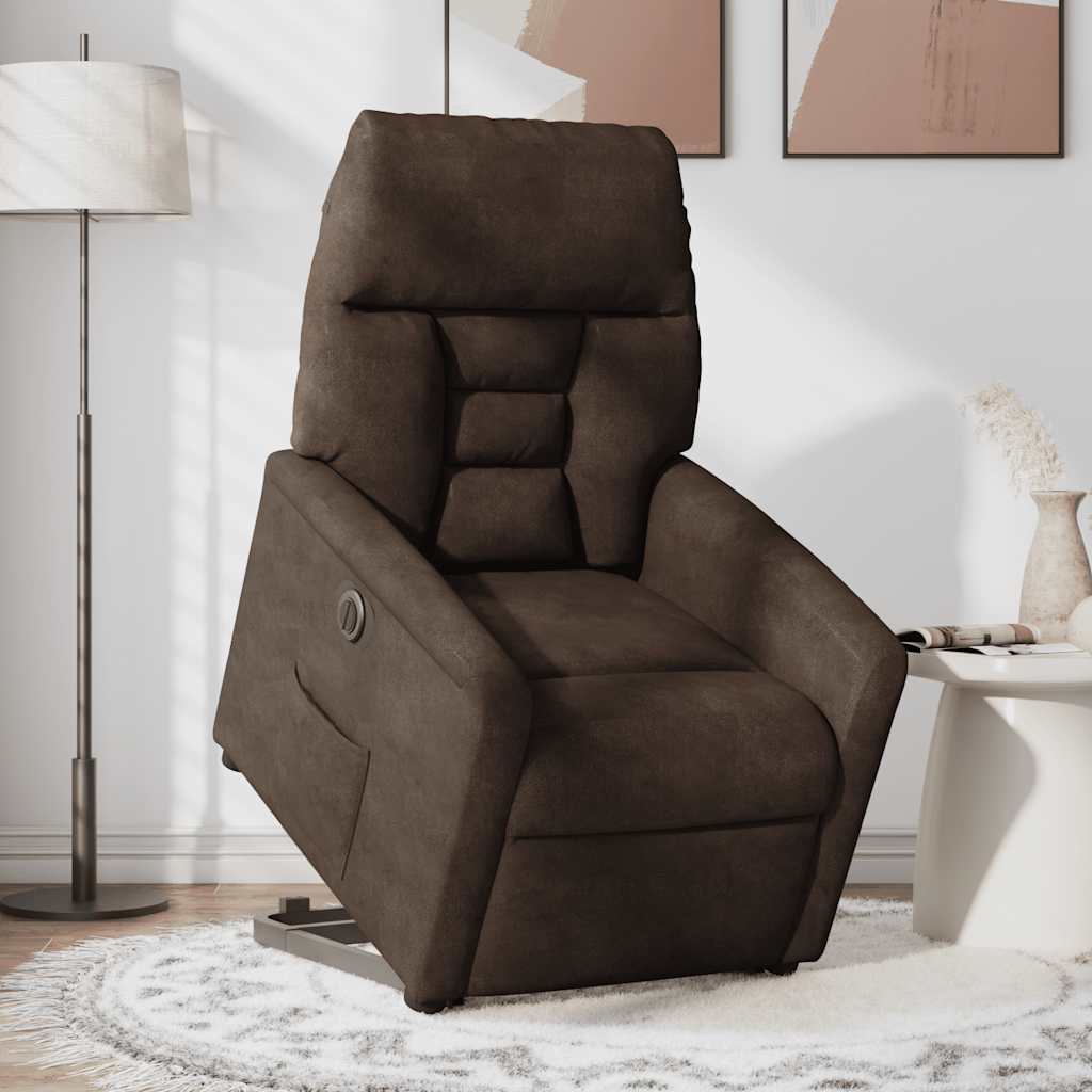 Recliner Chair with Lift Assistance Electric Brown Microfiber Fabric