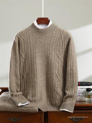 Men's 420g Thick Cashmere Half-High Collar Sweater - New Winter Wool Knit Pullover