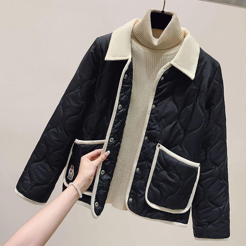 Stylish Short Cotton-Padded Jacket for Students with College Style and Slimming Effect