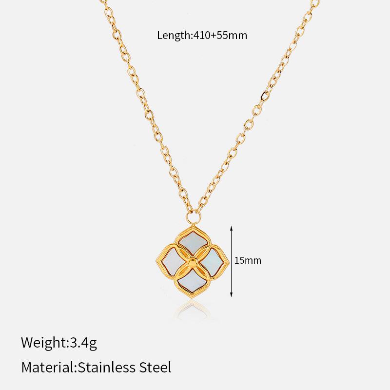 European and American Ins Stainless Steel 18K Gold Necklace Fashion Colored Diamond Round Pendant Light Luxury Four-leaf Clover Collarbone Chain Set