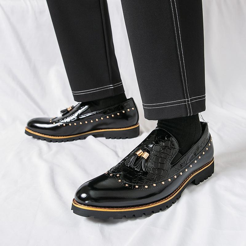 Men's shoes large size new business dress shoes fashionable men's foot cover tassel leather shoes one pedal casual leather shoes