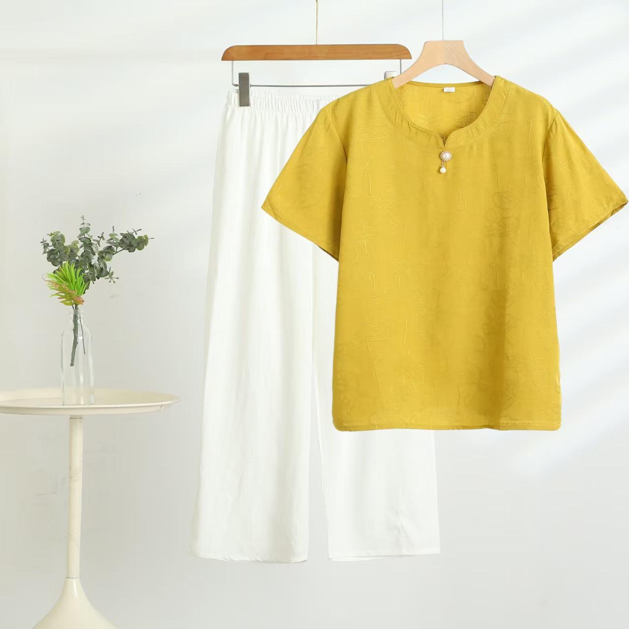 

Летний хлопковый комплект с блузкой с коротким рукавом и футболкой для молодых мам – Модный, однотонный 5XL