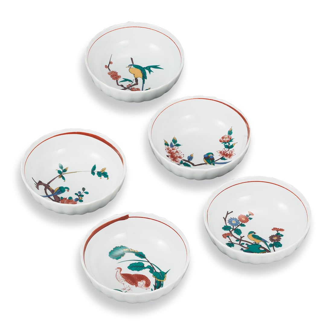 

Kutani ware Iwataya 4.5 size small bowl set with flower and bird designs, AP7-0309