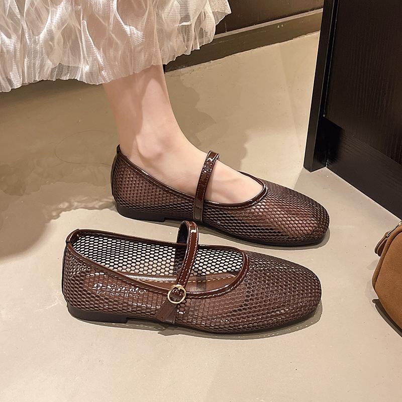 Fashion Women's Flat Shoes Spring New Round Head Shallow Mouth Mesh Cloth Breathable Word with Anti-slip Wear-resistant Single Shoes