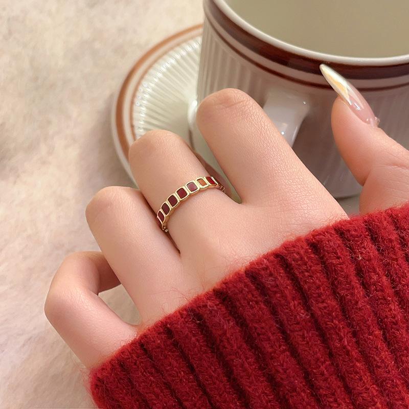Vintage Red Alloy Rings for Women Gold Color Adjustable Ring Female Aesthetic Luxury Wedding Jewelry Gift