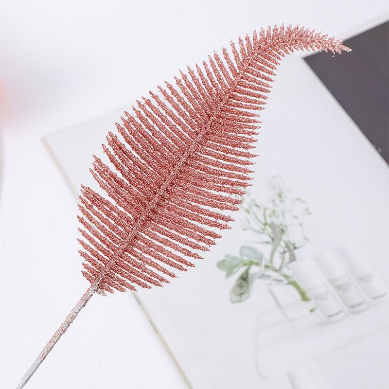 6Pcs Gold Silver Glitter Feathers Christmas Tree Ornament Simulation Leaf Plant Decor Home Wedding