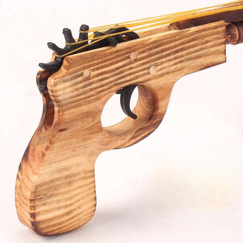4-S Holz Gummiband Spielzeugpistole Klassische Schleuderpistole Nostalgisches Kinderspielzeug für Interaktives Spielen Kinder Partygeschenk Geschenk