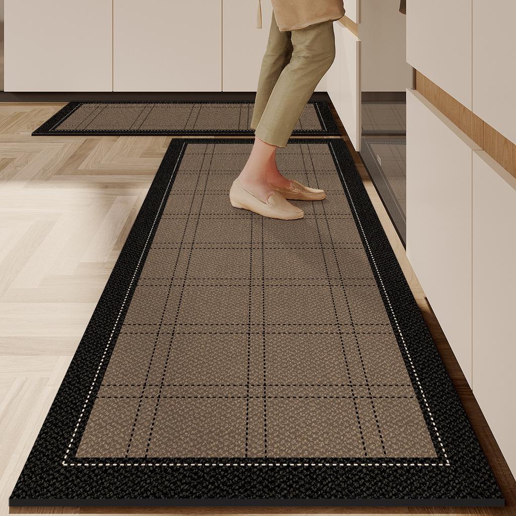 Küchenbodenmatte Rutschfest Ölbeständig Abwischbarer Teppich Leder Pvc Wasserdichter Teppich Schwarze Linientextur Heimdekorationsmatten