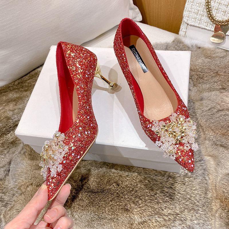 Not tired feet pointed head shallow mouth high heels women wear bride shoes women spring and summer new fashion wedding shoes women