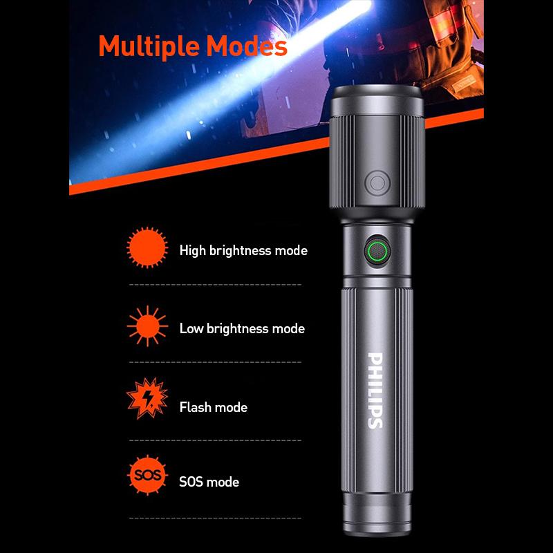 Philips Zoom Flashlight-high brightness for long-distance illumination Adjustable brightness, stepless dimming